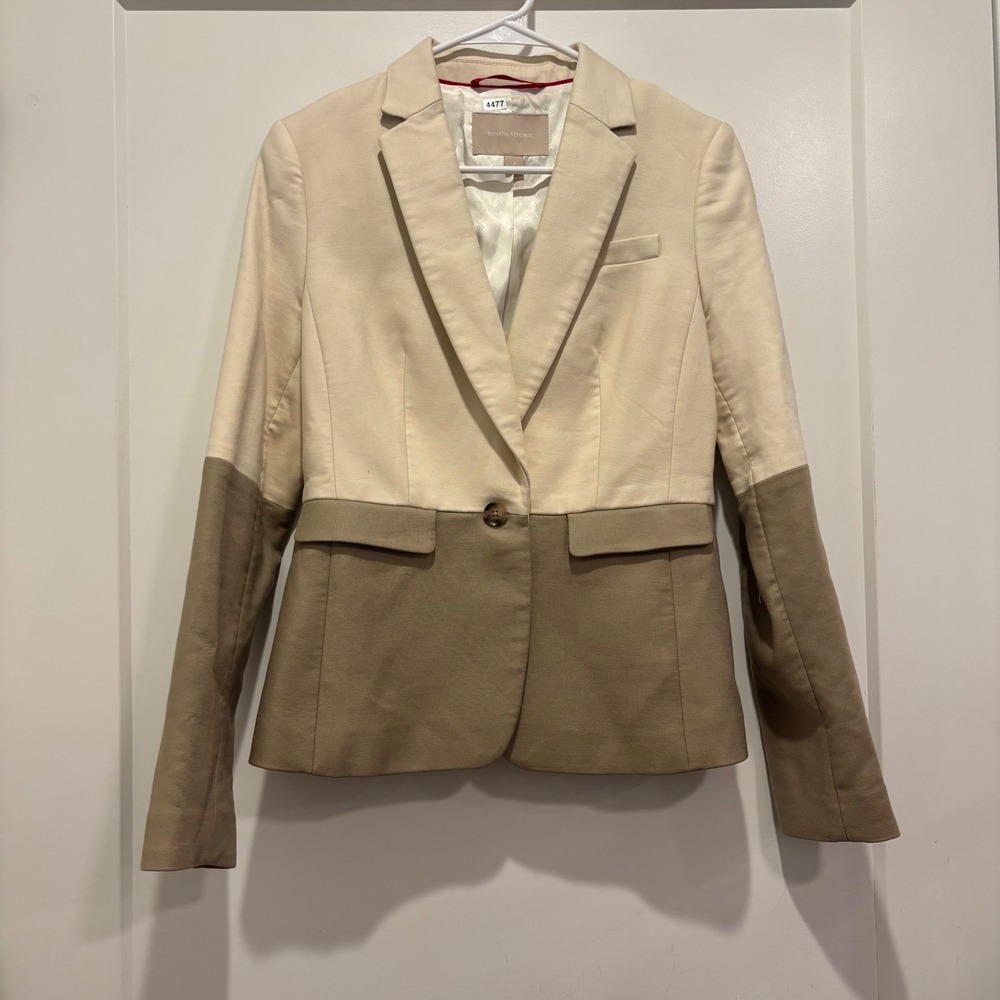 Banana Republic Womens Colorblock Blazer Cream Tan Single Button Jacket Size 2